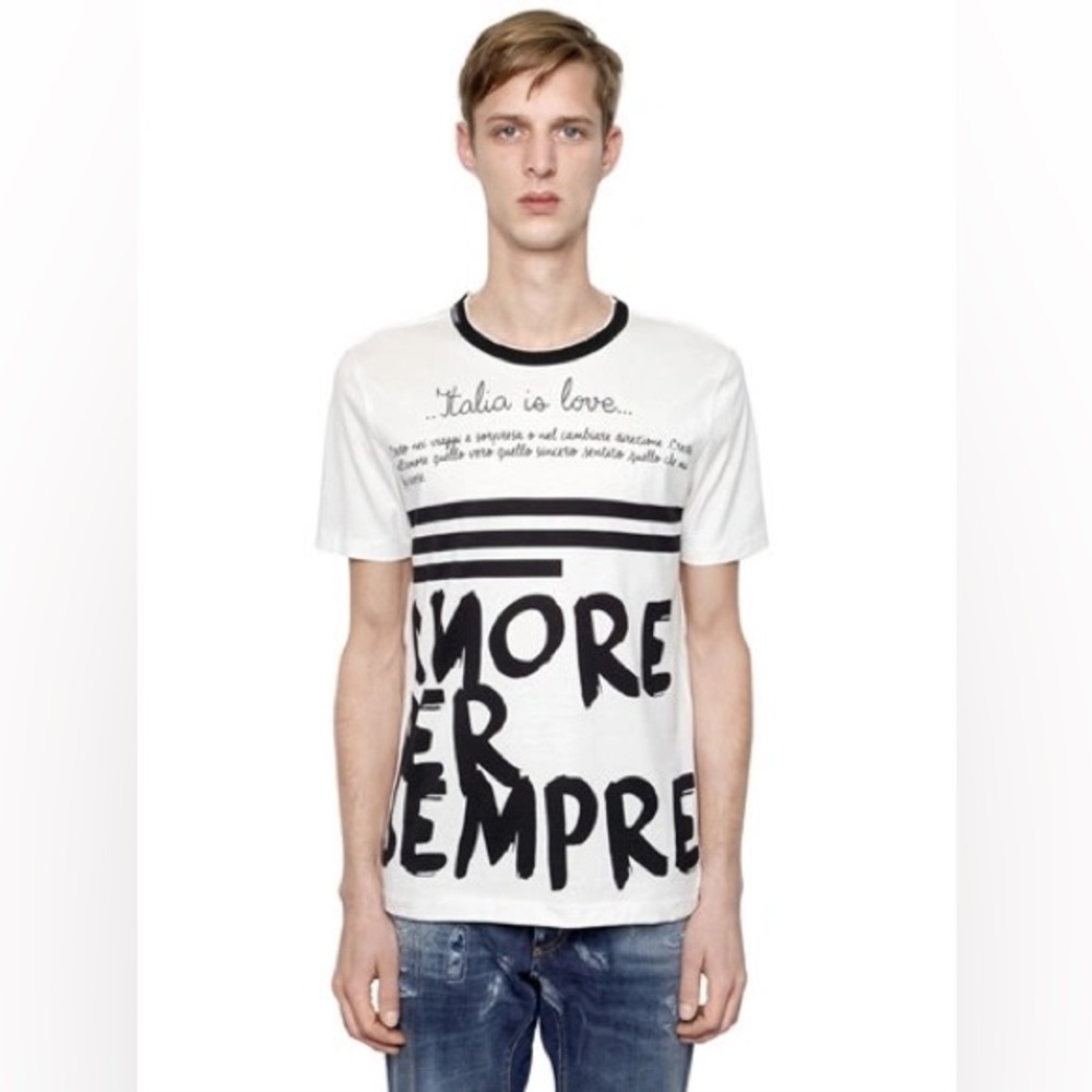 Dolce & Gabbana White T-Shirt with Amore Per Sempre Design Size 44 XS